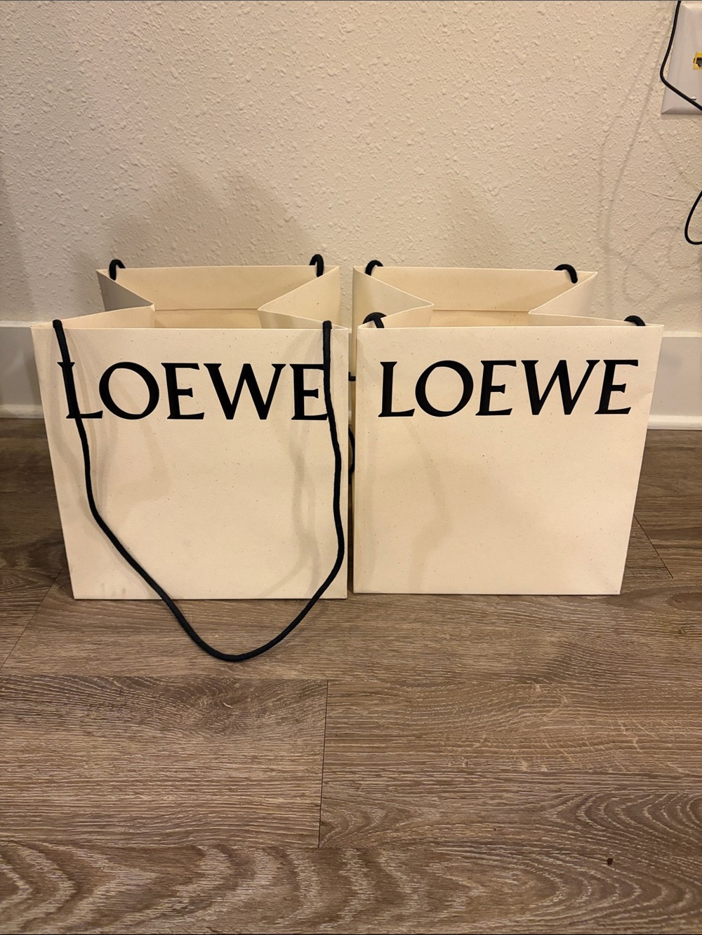 Loewe Cream Shopping Bags with Black Rope Handles (Set of 2)
